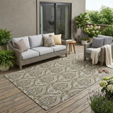 5' X 8' Taupe And Beige Damask Washable Indoor Outdoor Area Rug