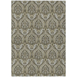 5' X 8' Taupe And Beige Damask Washable Indoor Outdoor Area Rug
