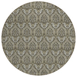 8' Round Taupe and Beige Round Damask Washable Non Skid Indoor Outdoor Area Rug