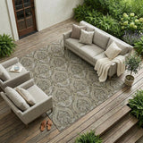 8' X 10' Taupe and Beige Damask Washable Non Skid Indoor Outdoor Area Rug