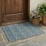 2' X 3' Teal Damask Washable Non Skid Indoor Outdoor Area Rug