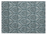 2' X 3' Teal Damask Washable Non Skid Indoor Outdoor Area Rug