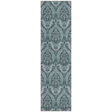8' Runner Teal Damask Washable Non Skid Indoor Outdoor Runner Rug