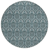 8' Round Teal Round Damask Washable Non Skid Indoor Outdoor Area Rug