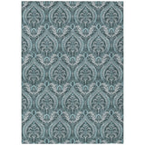 8' X 10' Teal Damask Washable Non Skid Indoor Outdoor Area Rug