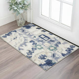2' X 3' Ivory Gray And Blue Floral Area Rug