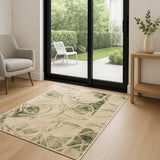6' Beige And Green Abstract Runner Rug