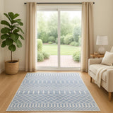 6' Blue And Ivory Geometric Runner Rug