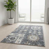 6' Dark Blue And Ivory Floral Distressed Runner Rug