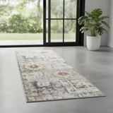 6' Gold Black And Gray Floral Distressed Runner Rug
