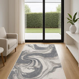 6' Ivory Gray And Charcoal Abstract Runner Rug