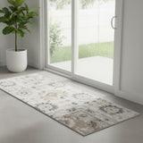 6' Silver Gray And Blue Floral Distressed Runner Rug