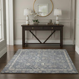 4' X 6' Blue Floral Distressed Area Rug