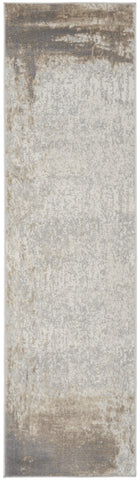 8' Gray and Ivory Abstract Non Skid Runner Rug