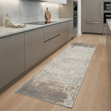 8' Gray and Ivory Abstract Non Skid Runner Rug