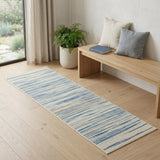 6' Ivory Blue and Gray Striped Non Skid Runner Rug