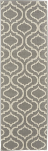 6' Gray and Ivory Trellis Non Skid Runner Rug