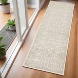 6' Beige and Ivory Floral Non Skid Runner Rug
