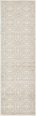 6' Beige and Ivory Floral Non Skid Runner Rug