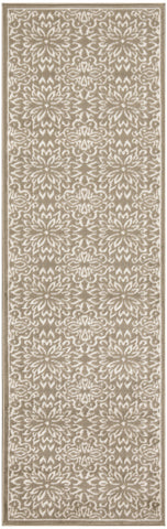 6' Taupe and Ivory Floral Non Skid Runner Rug