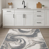 8' Ivory Gray And Charcoal Abstract Runner Rug