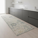 8' Teal Beige And Brown Floral Distressed Runner Rug