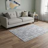 5' X 7' Blue Floral Distressed Area Rug