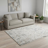 5' X 7' Cream Floral Distressed Area Rug