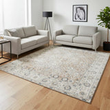 5' X 7' Tan Floral Distressed Area Rug