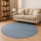 8' Blue And Ivory Geometric Round Rug