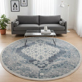 8' Blue Oriental Distressed Round Rug