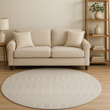 8' Gray And Ivory Geometric Round Rug