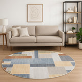 8' Blue Geometric Round Rug