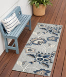 6' Blue And Gray Floral Indoor Outdoor Runner Rug