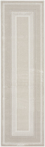 8' Gray and Ivory Geometric Non Skid Runner Rug