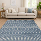 6' X 9' Blue And Ivory Geometric Area Rug