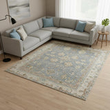 6' X 9' Blue Yellow And Cream Oriental Distressed Area Rug