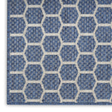 10' Blue And Ivory Geometric Indoor Outdoor Runner Rug