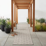 10' Gray And Ivory Geometric Indoor Outdoor Runner Rug