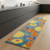 8' Blue Floral Runner Rug