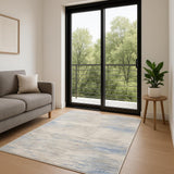 7' Ivory Blue And Gray Abstract Distressed Runner Rug