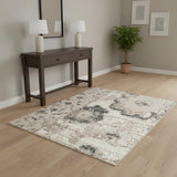 4' X 6' Ivory Black And Gray Floral Distressed Non Skid Area Rug