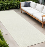 12' Ivory And White Geometric Indoor Outdoor Runner Rug