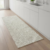 8' Ivory And Beige Floral Distressed Non Skid Runner Rug
