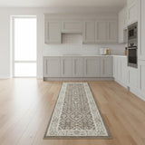 8' Ivory Brown And Gray Floral Distressed Non Skid Runner Rug