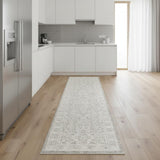 8' Ivory And Silver Floral Distressed Non Skid Runner Rug