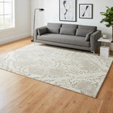 5' X 7' Ivory And Beige Floral Distressed Non Skid Area Rug