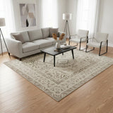 5' X 7' Ivory Brown And Gray Floral Distressed Non Skid Area Rug