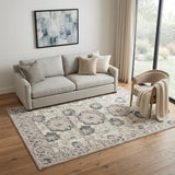 5' X 7' Ivory Black And Gray Floral Distressed Non Skid Area Rug