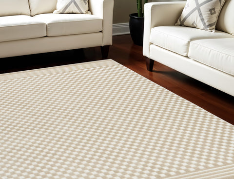 7' X 9' Beige Geometric Area Rug